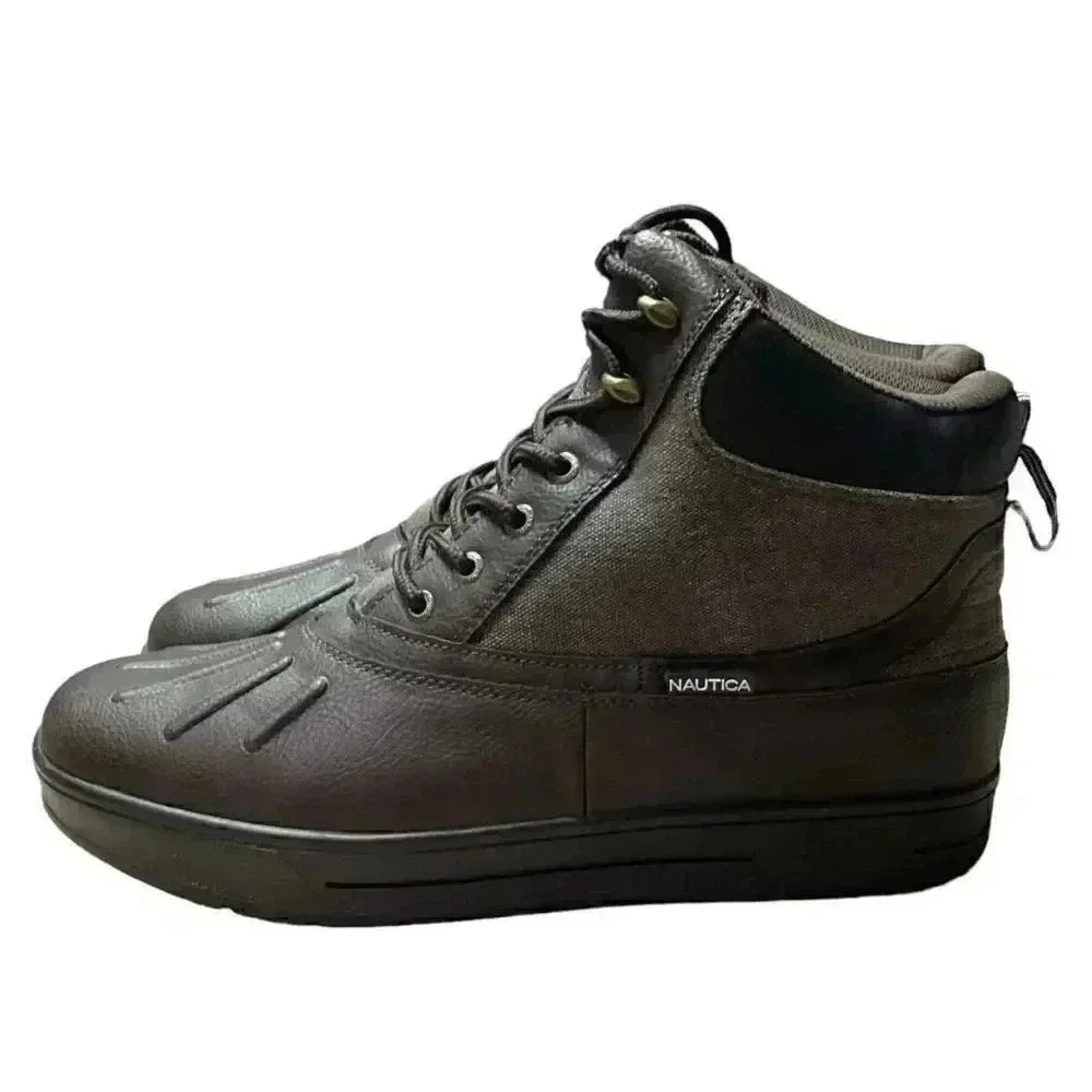 Nautica New Bedford Mens 12 Waterproof Lace Up Snow Duck Boots Brown Vegan NEW